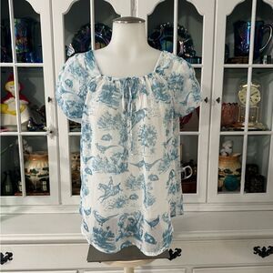Vera Wang Princess Sheer Blouse Large White and Blue Sz Large